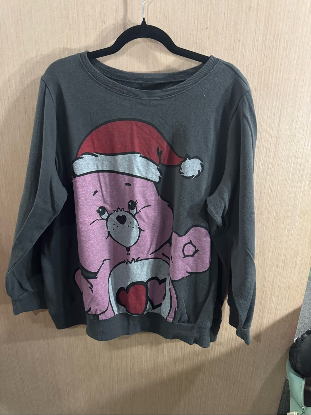 Care Bears Gray Sweatshirt with Pink Bear and Red Santa Hat Size 2X